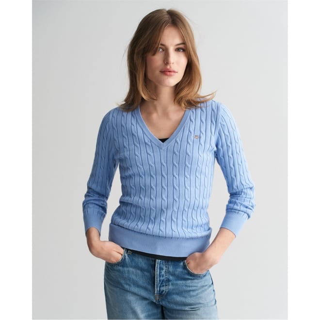 V-Neck Cable Knit Pattern Long Sleeve Sweater