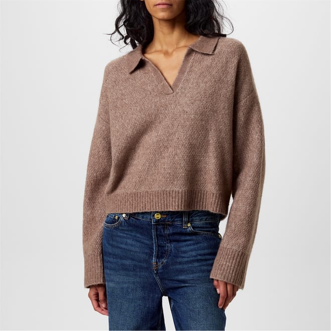 Cropped V-Neck Relaxed Fit Sweater