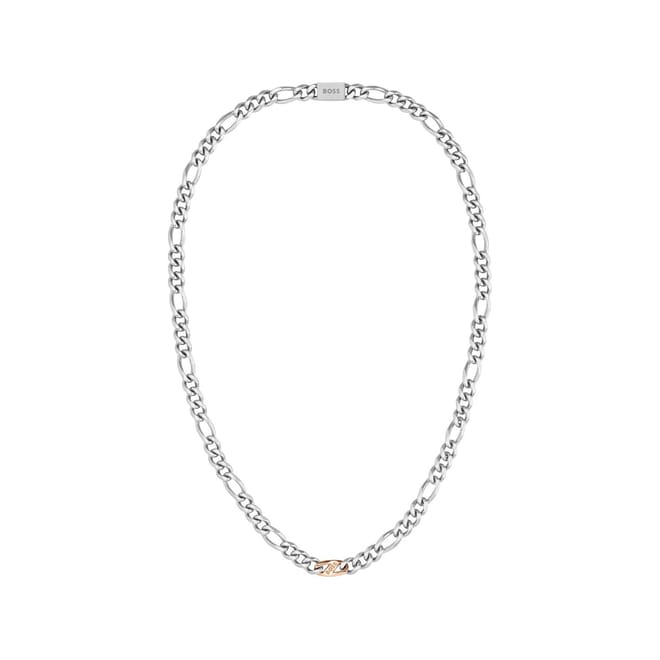 Rian Stainless Steel And Carnation Gold Ip Figaro Chain