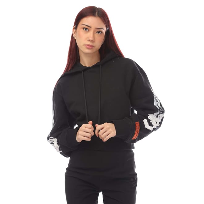 Flaming Skull Cropped Hoodie