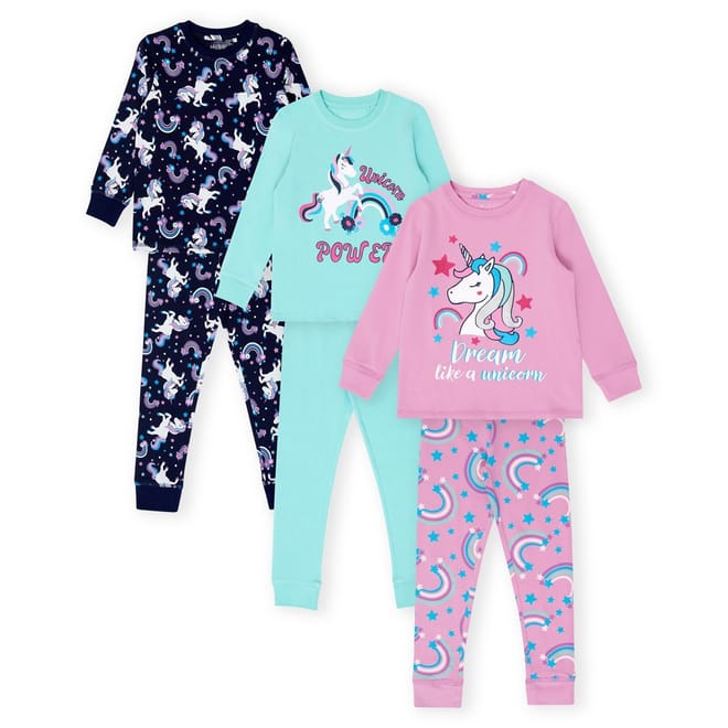 Girls 3 Pack Unicorn Pyjama Set