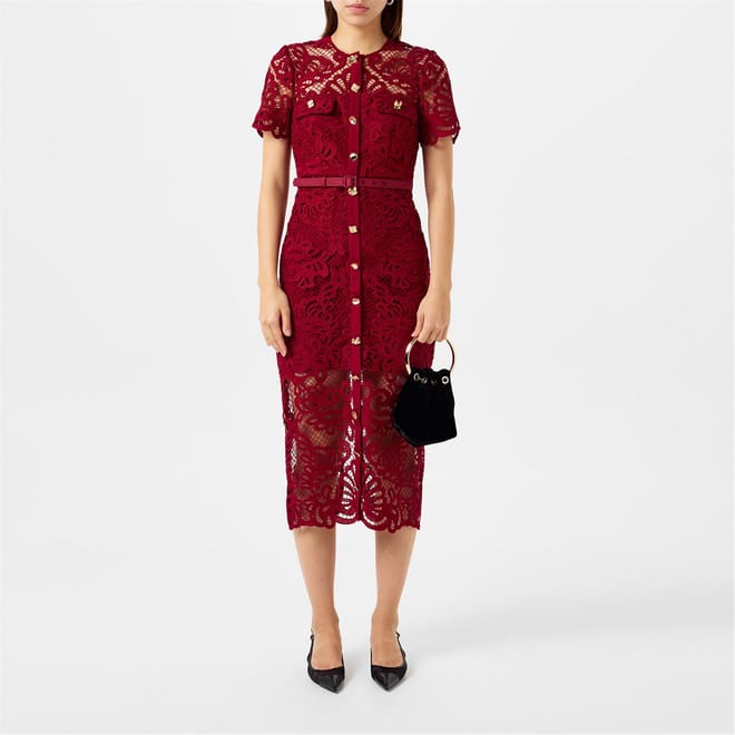 Guipure Lace Button Midi Dress