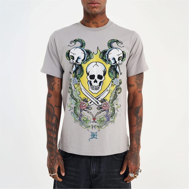 Skull Diamante Crew Neck T-Shirt