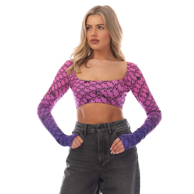 Warped Monogram Long Sleeve Cropped Top