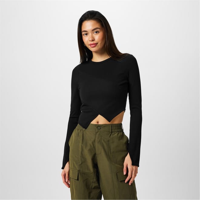 Asymmetric Rib Cropped Slim Fit Top