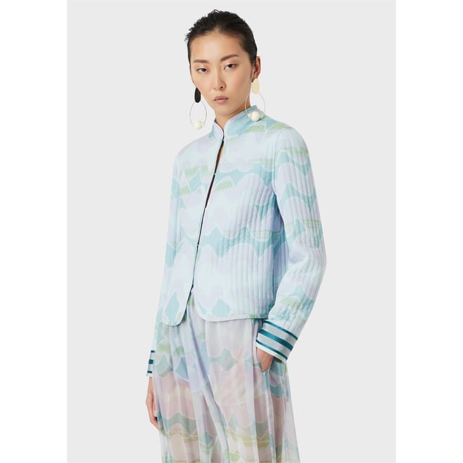 Printed High Neck Relaxed Fit Jacket
