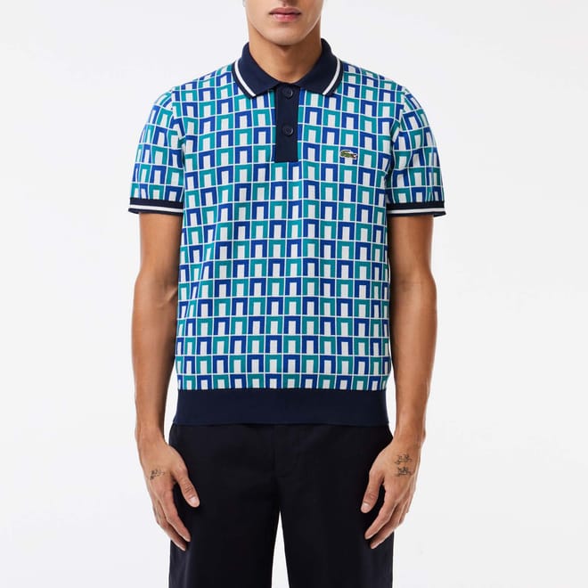 Graphic Motif Cotton Polo Sweater