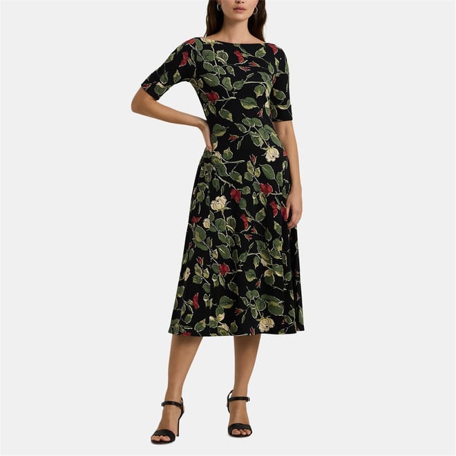 Boat Neck Midi Jersey Dress