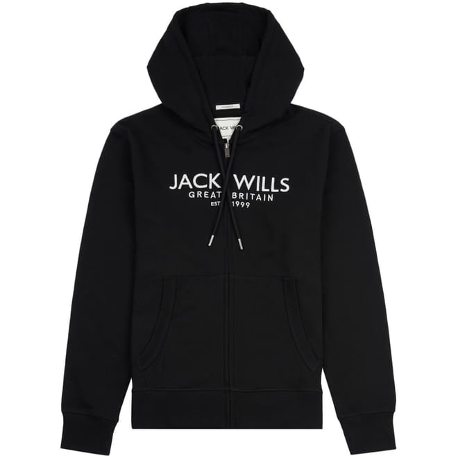 Hooded Lettering Sweat Jacket with Ribbed Cuff