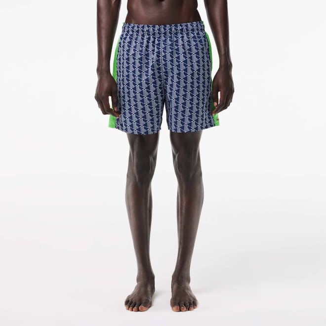 Mid Length Monogram Print Swim Trunks