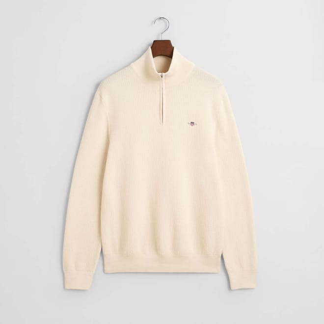 Micro Textured Cotton Half-Zip Sweatshirt