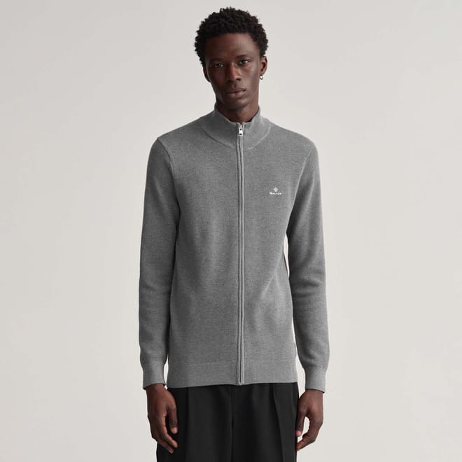 Cotton Piqué Zipped Cardigan