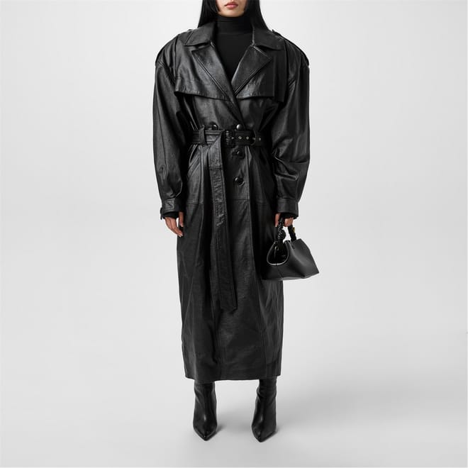 Oversized Leather Collared Trench