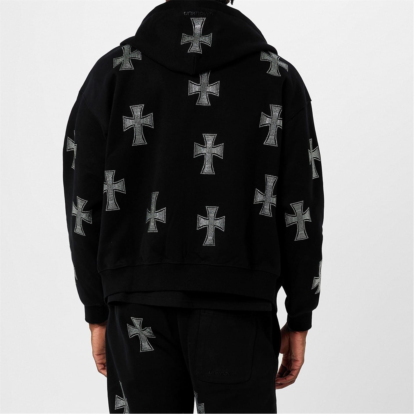 ユニセックス UNKNOWN ☆ CROSS RHINESTONE ZIP HOODIE Original Slanted Cross Rhinestones Zip Hoodie - Etsy