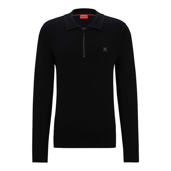 Sastoon Stacked Logo Zip-Neck Knit Polo Shirt