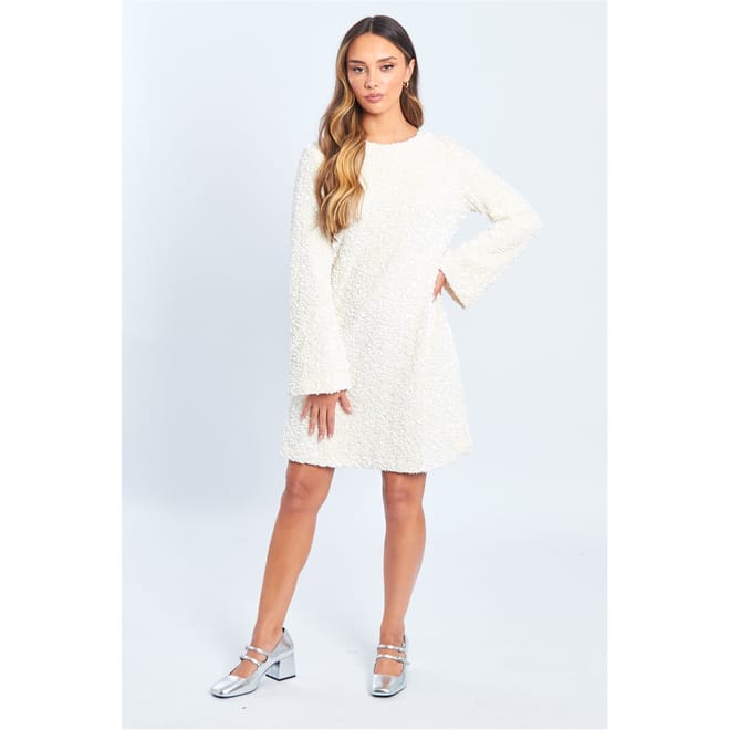 Sequin Bow Crew Neck Knee Length A-Line Dress