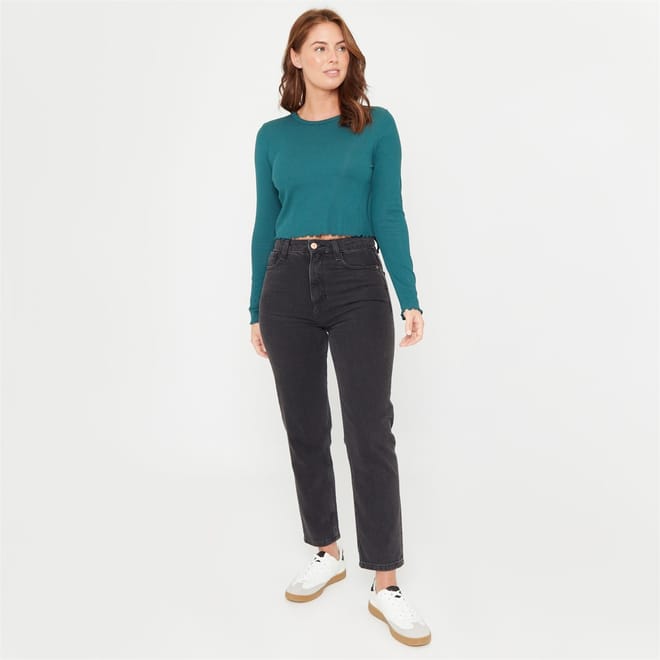 Cropped Crew Neck Rib T-Shirt