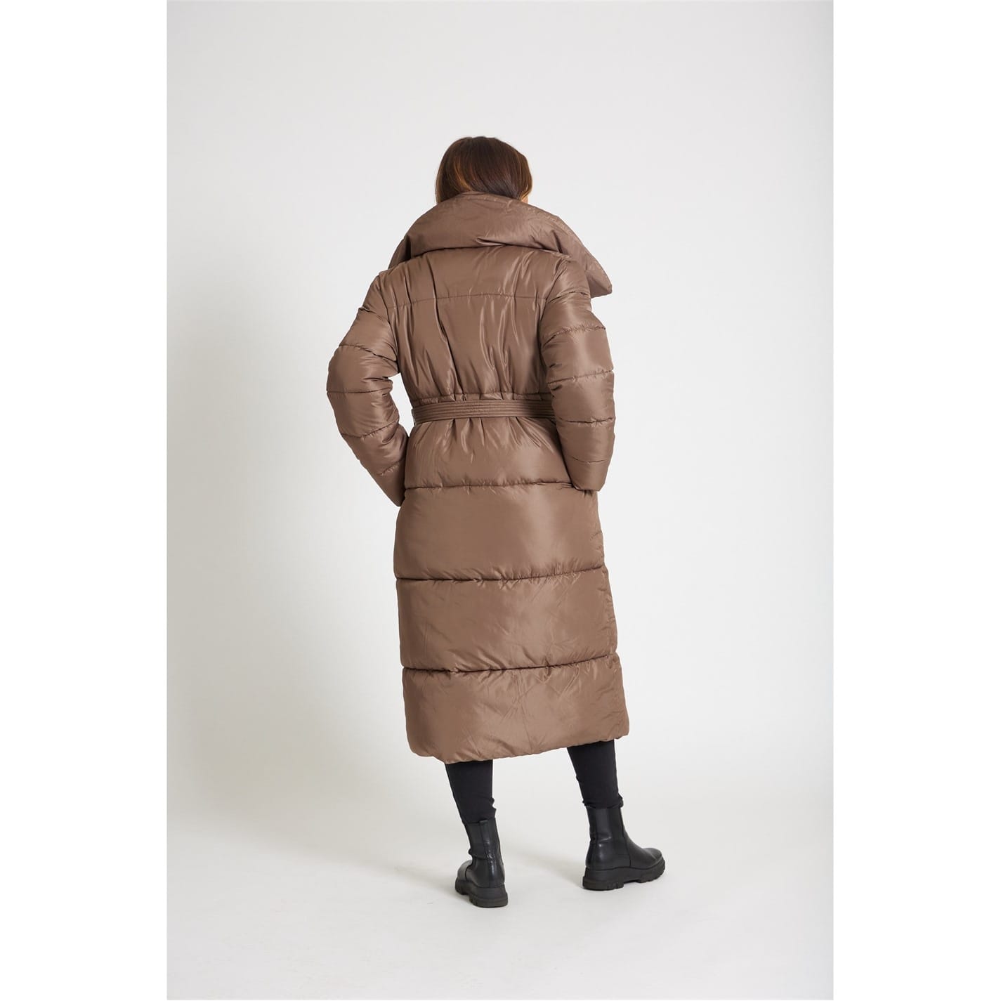 Brown Be You Wrap Puffer Shawl Neck Coat - Get The Label