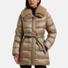Faux Shearling Trim Belted Down Coat