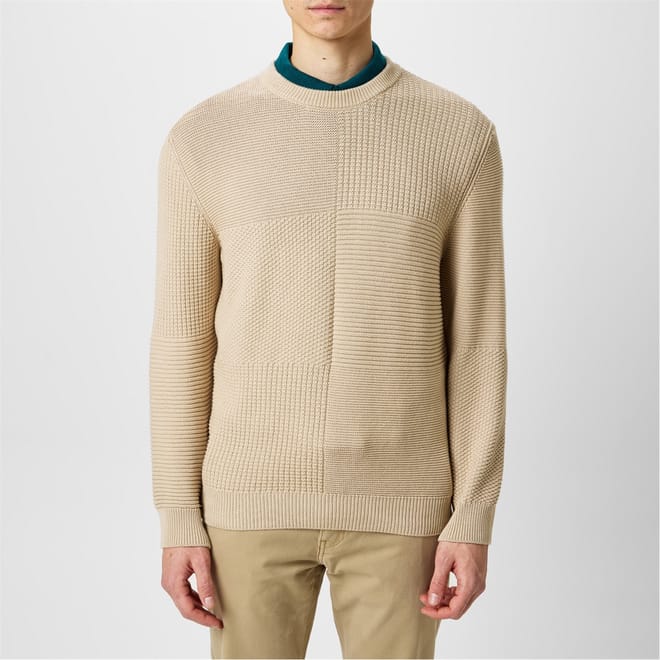 Patchwork Regular Fit Crew Neck Sweater