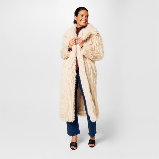 Clipped Longline Faux Fur Coat