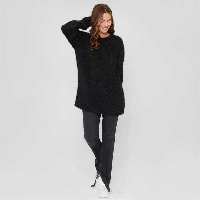 Fluffy Relaxed Fit Crew Neck Sweater