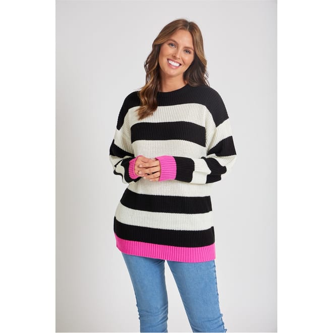 Stripe Relaxed Fit Crew Neck Sweater