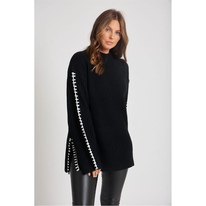 Contrast Stitch Mock Neck Sweater