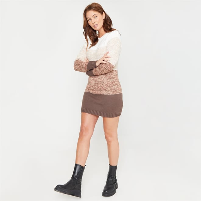 Crew Neck Long Sleeve Knitted Sweater Dress