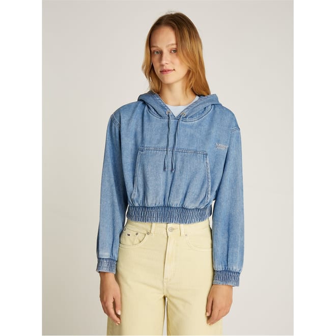 Cropped Hooded Denim Sweatshirt