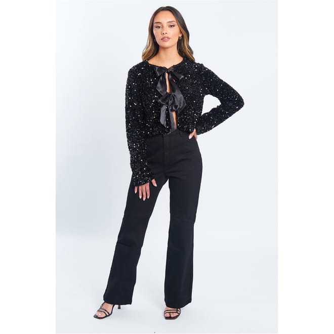 Sequin Bow Crew Neck Long Sleeve Top