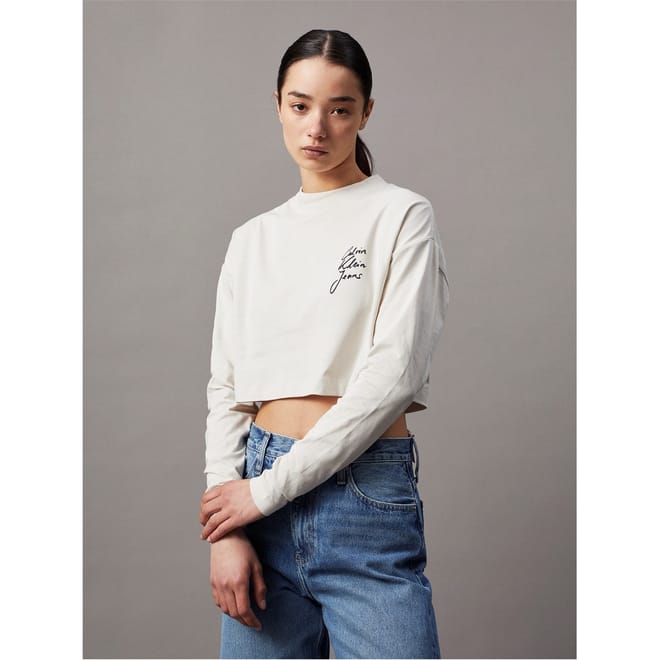 Cropped Crew Neck Long Sleeve T-Shirt