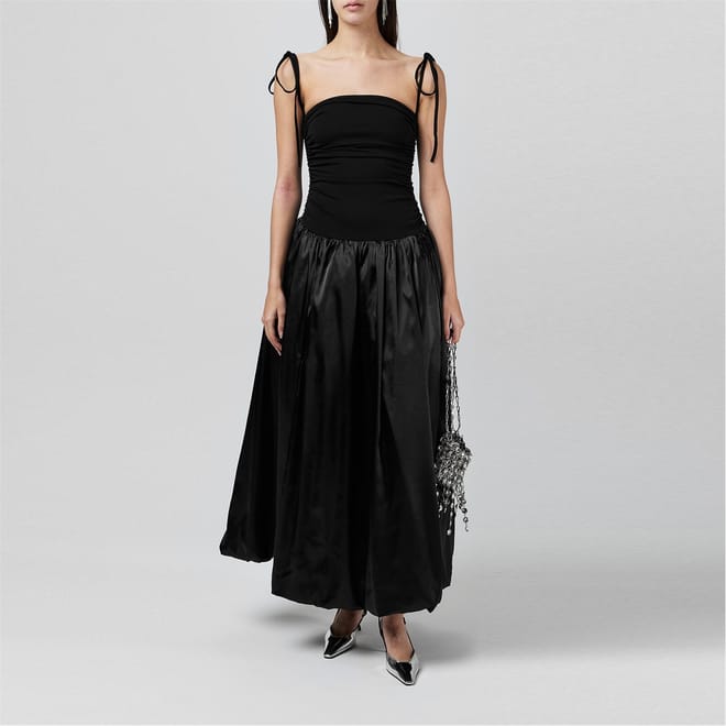 Satin Square Neck Maxi Peplum Dress