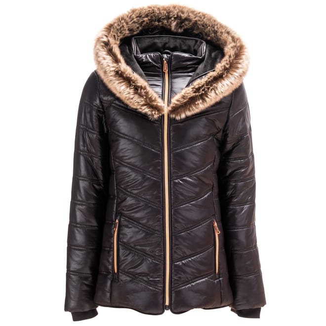 Junior Girls Luxe Bubble Jacket With Fur Trimmed Hood