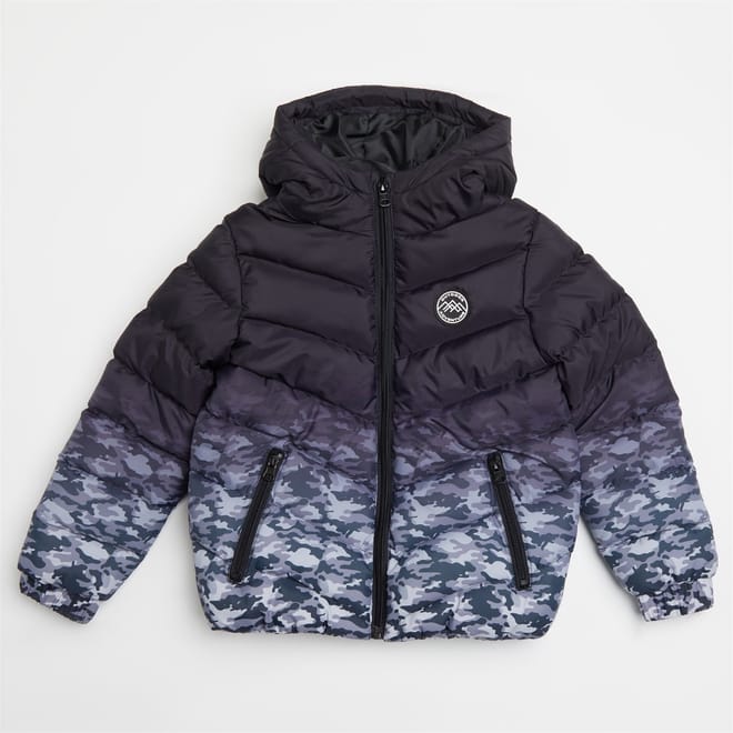 Ombre Camo Hooded Puffer Jacket
