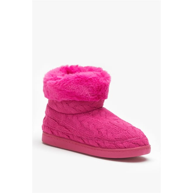 Girls Cable Knit Slipper Boot