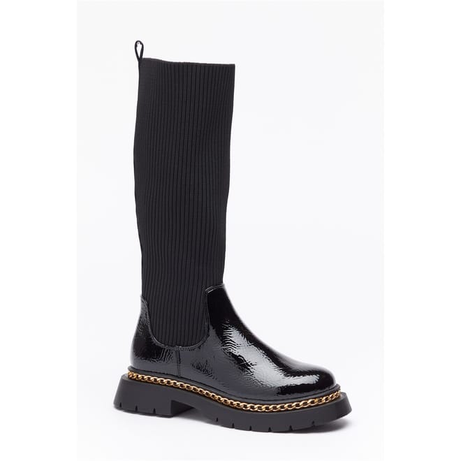 Girls Chain Detail Patent Rib Boot