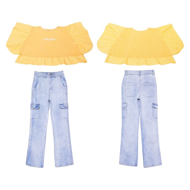 Older Girl Frill T-Shirt And Cargo Jean