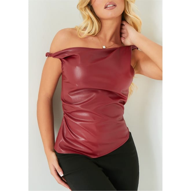 Leather Twisted One Shoulder Top