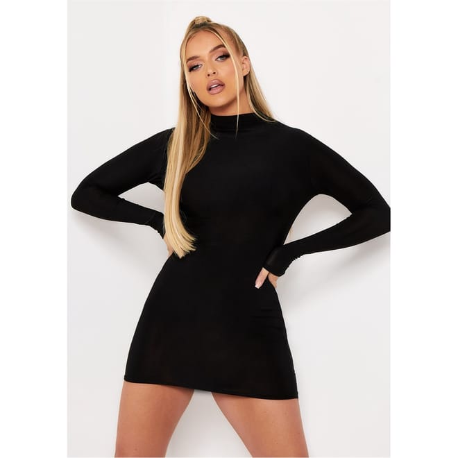 Neck Long Sleeve Mini Dress
