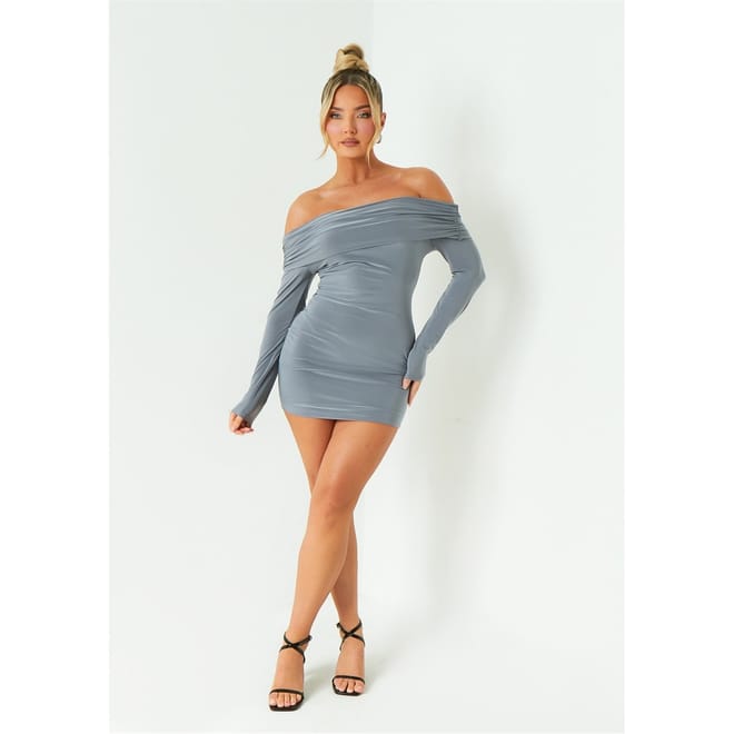 Down Long Sleeve Bardot Dress