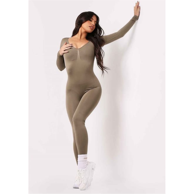 Long Sleeve Plunge Jumpsuit