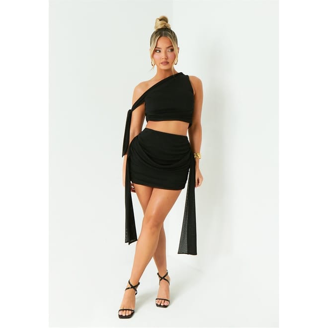 Shoulder Tie Detail Mesh Crop Top