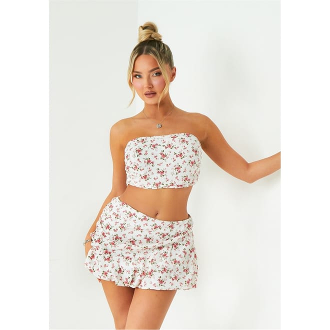 Printed Ruched Bandeau Top