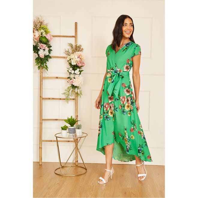Bright Floral Dip Hem Midi Dress