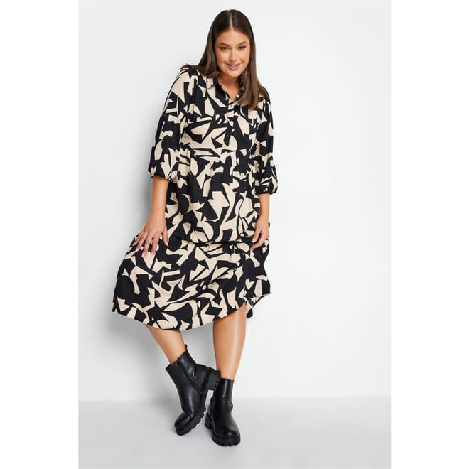 Curve Long Sleeve Abstract Placket Dress