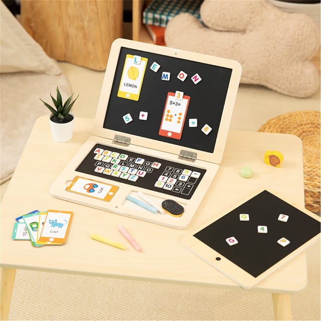 Wooden Laptop And Tablet Set