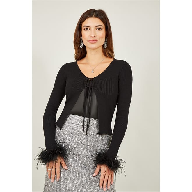 Ribbed Bolero With Feather Cuffs