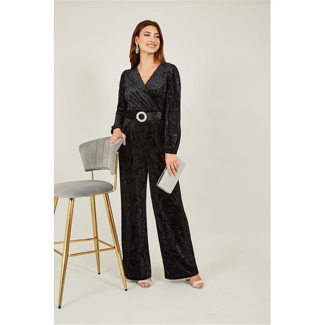 Velvet Jumpsuit With Diamanté Belt