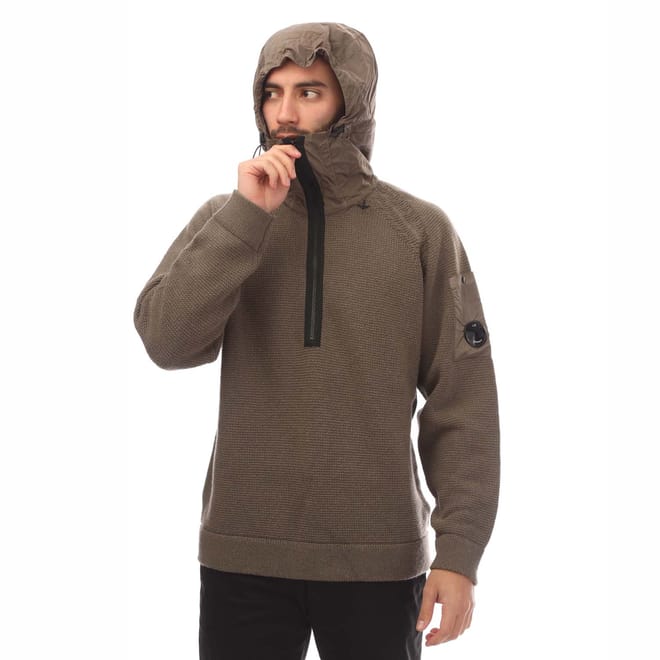 Nylon Hood Wool Cardigan